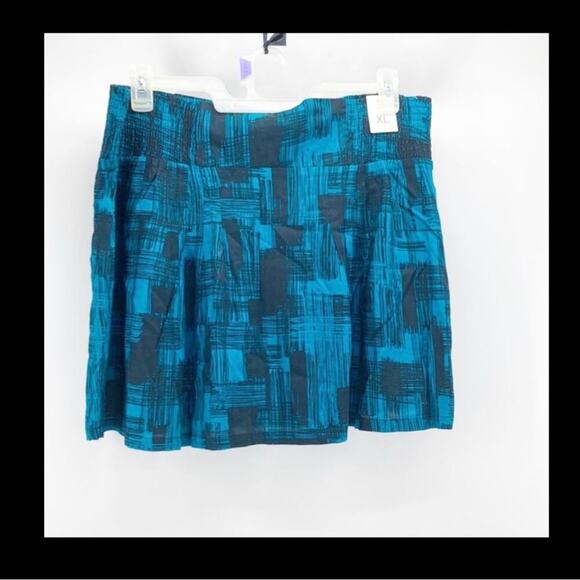 Gap black teal abstract mini skirt elastic waist a-line casual lightweight sz XL - Picture 1 of 4